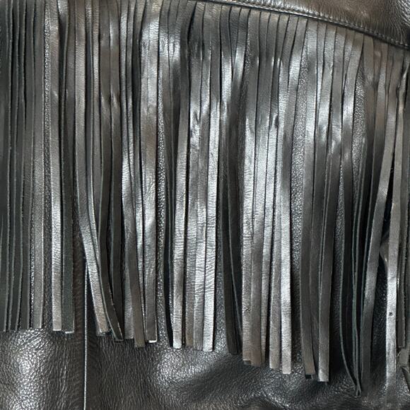 Re/Done Black Leather Fringe Jacket Drop Shoulder Women's Small NWOT - Picture 10 of 16